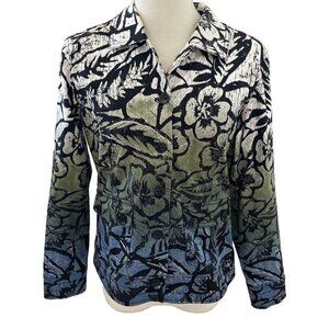 CHICO’S Women's Ombre Floral Jacket Sz S (0) Multicolor Stretch Denim Button Up